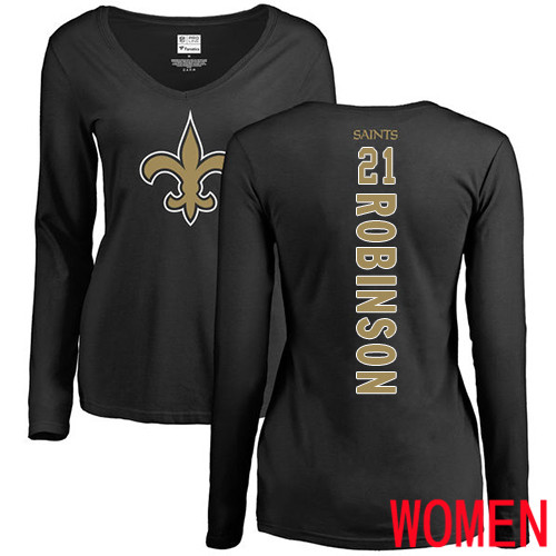 New Orleans Saints Black Women Patrick Robinson Backer Slim Fit NFL Football #21 Long Sleeve T Shirt->women nfl jersey->Women Jersey